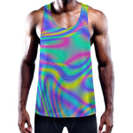 Turquoise Holographic Trippy Print Training Tank Top