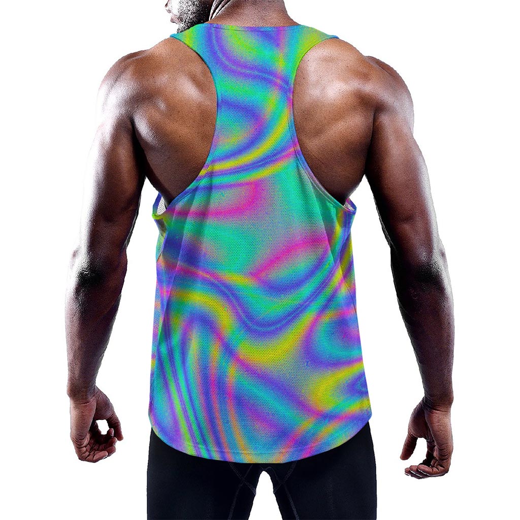 Turquoise Holographic Trippy Print Training Tank Top