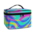 Turquoise Holographic Trippy Print Travel Makeup Bag
