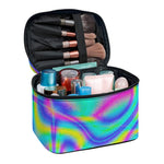 Turquoise Holographic Trippy Print Travel Makeup Bag