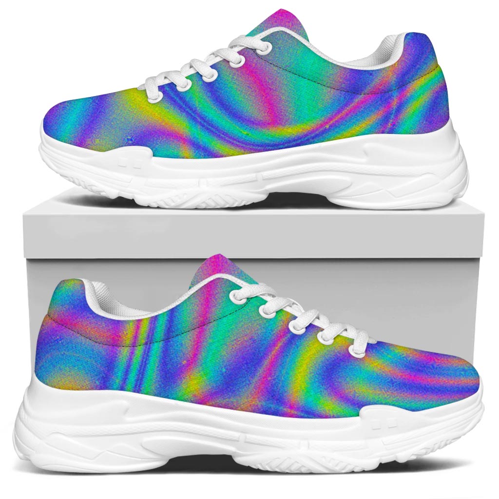 Turquoise Holographic Trippy Print White Chunky Shoes