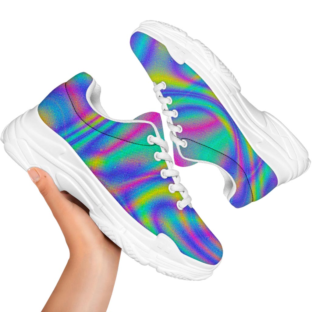 Turquoise Holographic Trippy Print White Chunky Shoes