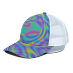 Turquoise Holographic Trippy Print White Mesh Trucker Cap