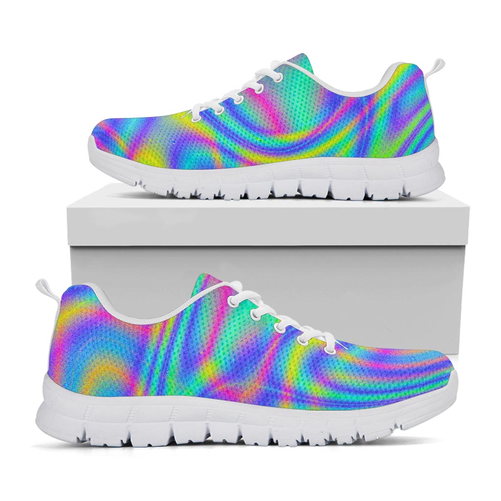Turquoise Holographic Trippy Print White Running Shoes