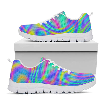 Turquoise Holographic Trippy Print White Running Shoes