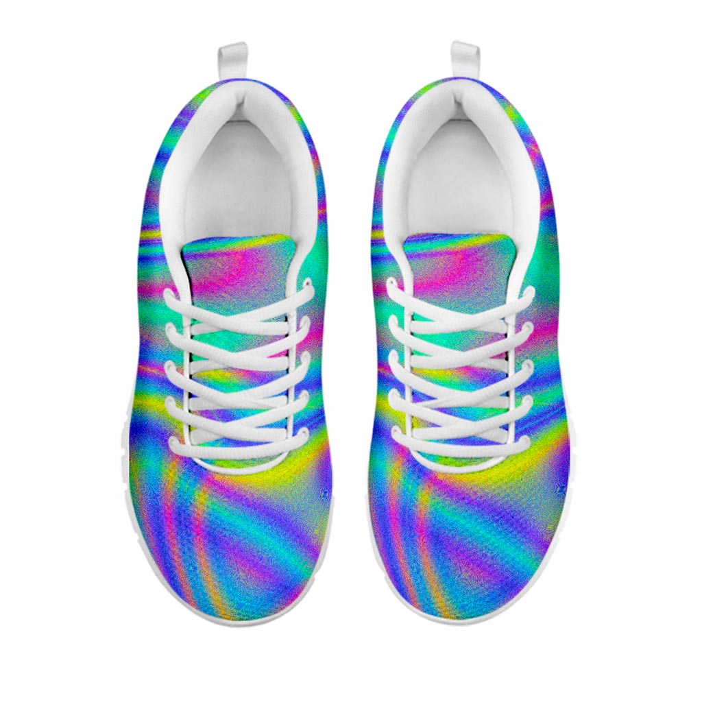 Turquoise Holographic Trippy Print White Running Shoes