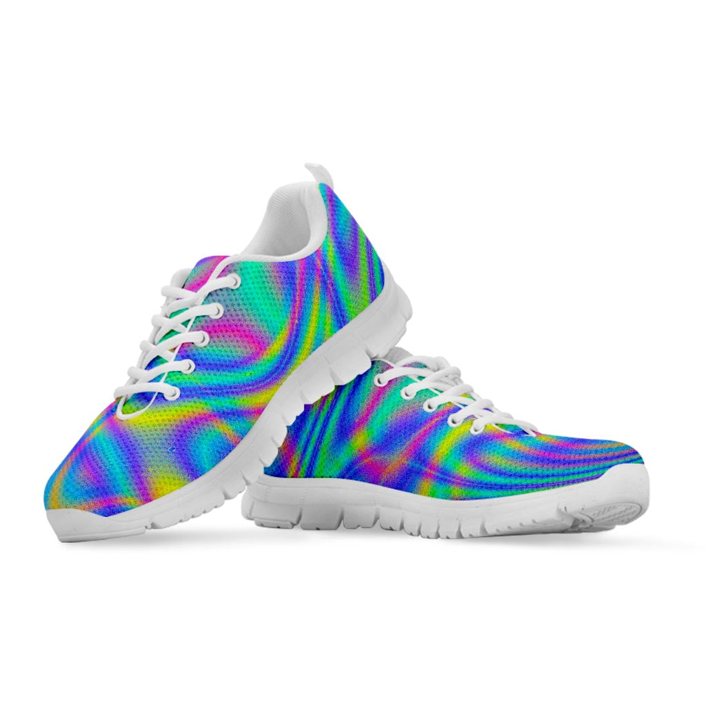 Turquoise Holographic Trippy Print White Running Shoes
