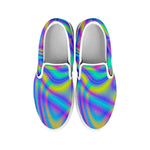 Turquoise Holographic Trippy Print White Slip On Sneakers