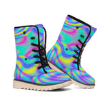 Turquoise Holographic Trippy Print Winter Boots