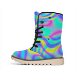 Turquoise Holographic Trippy Print Winter Boots