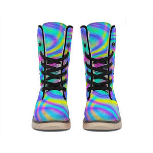 Turquoise Holographic Trippy Print Winter Boots