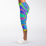 Turquoise Holographic Trippy Print Women's Capri Leggings