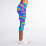 Turquoise Holographic Trippy Print Women's Capri Leggings