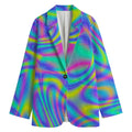 Turquoise Holographic Trippy Print Women's Cotton Blazer