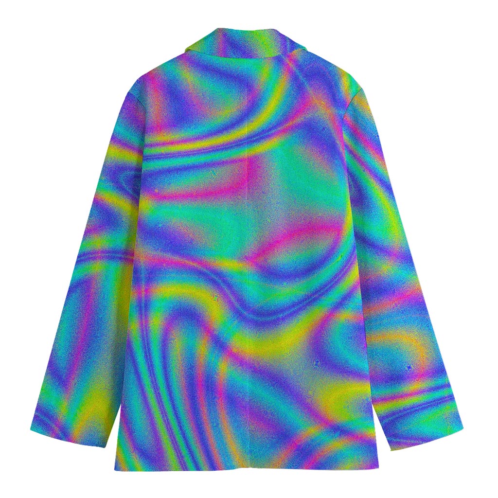 Turquoise Holographic Trippy Print Women's Cotton Blazer