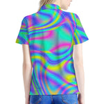 Turquoise Holographic Trippy Print Women's Polo Shirt