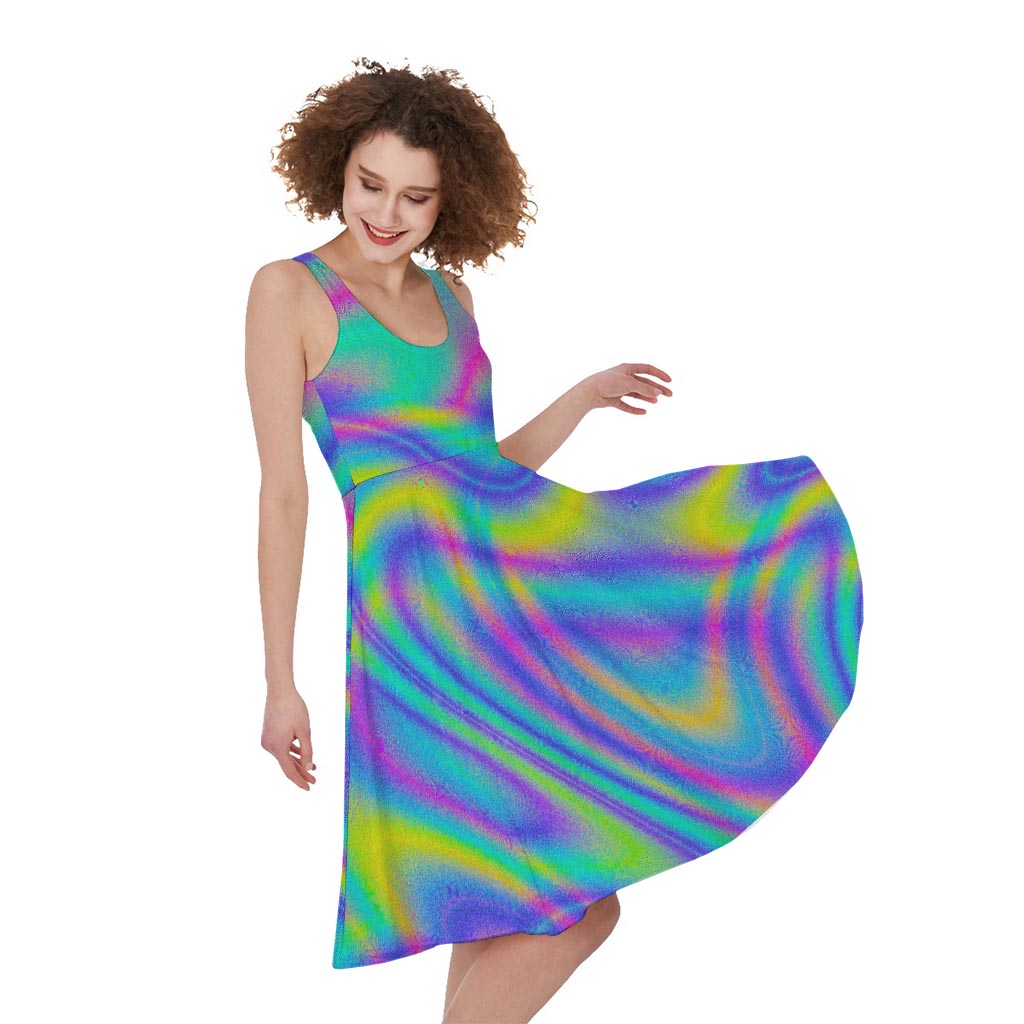 Turquoise Holographic Trippy Print Women's Sleeveless Dress