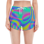 Turquoise Holographic Trippy Print Women's Split Running Shorts
