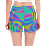 Turquoise Holographic Trippy Print Women's Split Running Shorts
