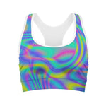 Turquoise Holographic Trippy Print Women's Sports Bra