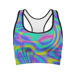 Turquoise Holographic Trippy Print Women's Sports Bra