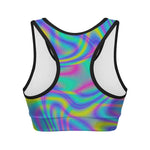 Turquoise Holographic Trippy Print Women's Sports Bra