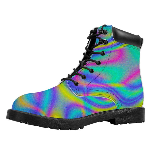 Turquoise Holographic Trippy Print Work Boots