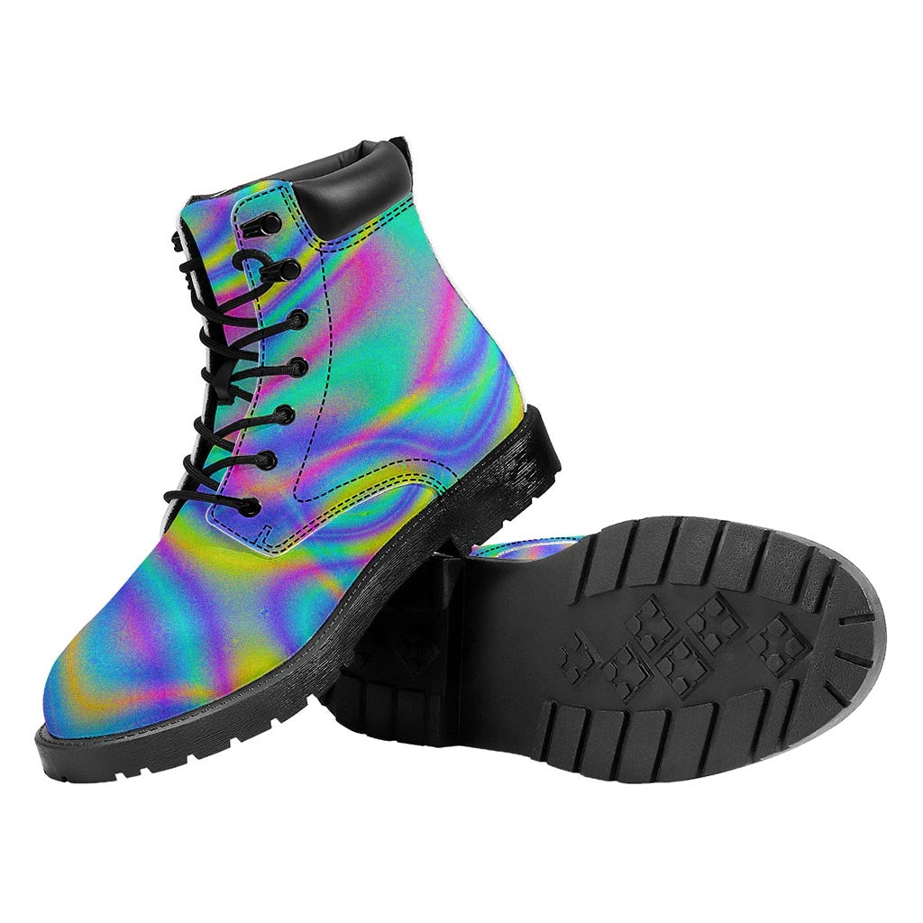 Turquoise Holographic Trippy Print Work Boots