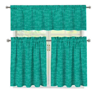 Turquoise Knitted Pattern Print 3 Piece Kitchen Curtains