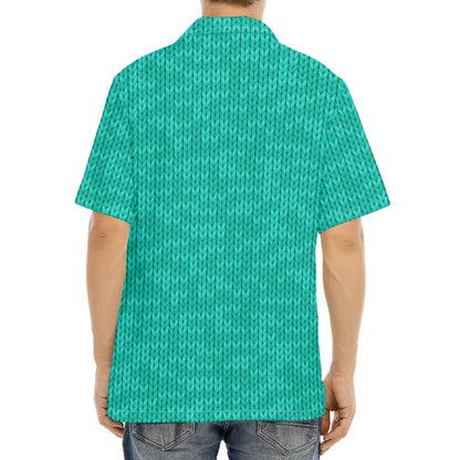 Turquoise Knitted Pattern Print Aloha Shirt