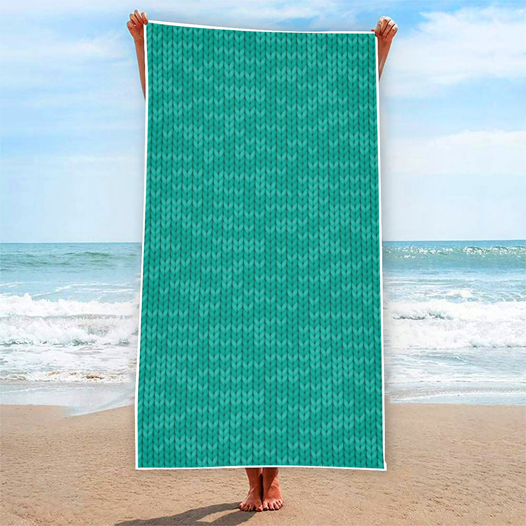 Turquoise Knitted Pattern Print Beach Towel