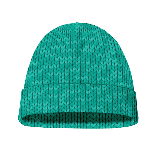 Turquoise Knitted Pattern Print Beanie