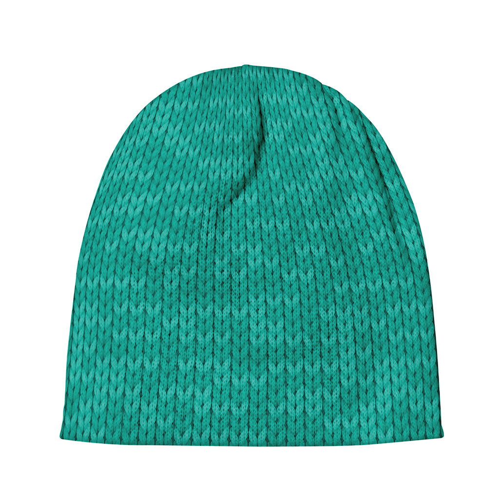 Turquoise Knitted Pattern Print Beanie
