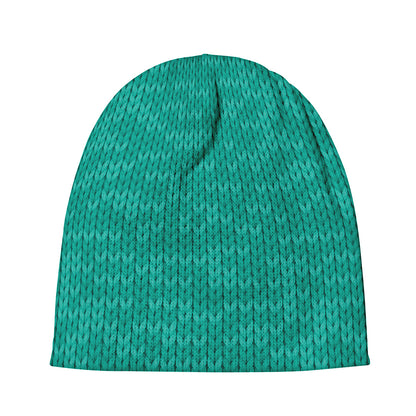 Turquoise Knitted Pattern Print Beanie