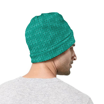 Turquoise Knitted Pattern Print Beanie