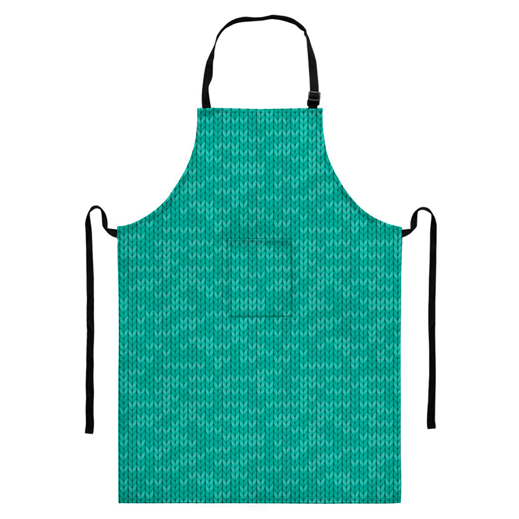 Turquoise Knitted Pattern Print Bib Apron With Pocket