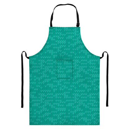 Turquoise Knitted Pattern Print Bib Apron With Pocket