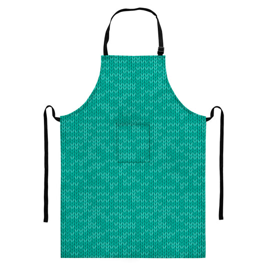 Turquoise Knitted Pattern Print Bib Apron With Pocket