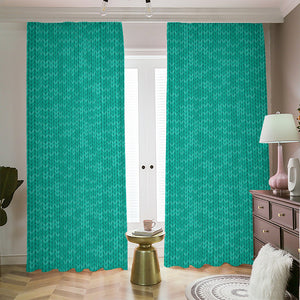 Turquoise Knitted Pattern Print Blackout Pencil Pleat Curtains