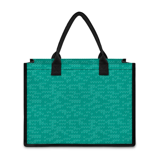 Turquoise Knitted Pattern Print Canvas Tote Bag