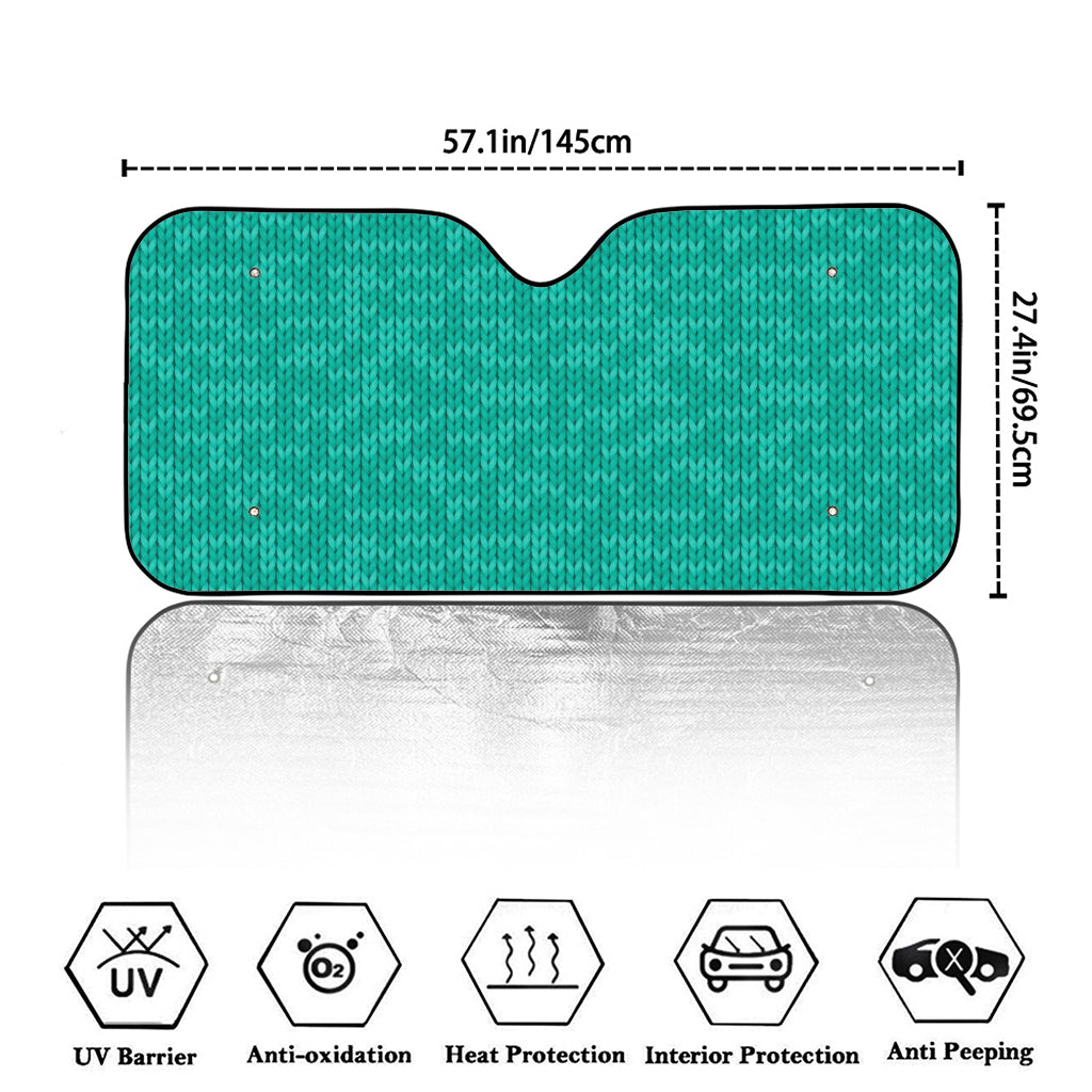 Turquoise Knitted Pattern Print Car Windshield Sun Shade