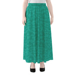 Turquoise Knitted Pattern Print Chiffon Maxi Skirt