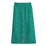 Turquoise Knitted Pattern Print Cotton Front Slit Maxi Skirt