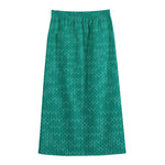 Turquoise Knitted Pattern Print Cotton Front Slit Maxi Skirt