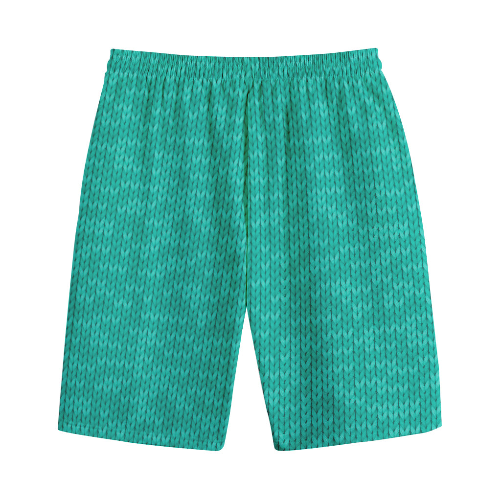 Turquoise Knitted Pattern Print Cotton Shorts