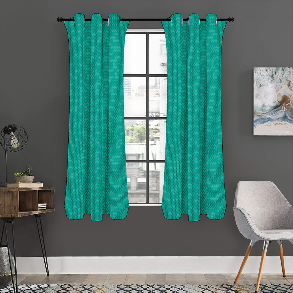 Turquoise Knitted Pattern Print Curtain