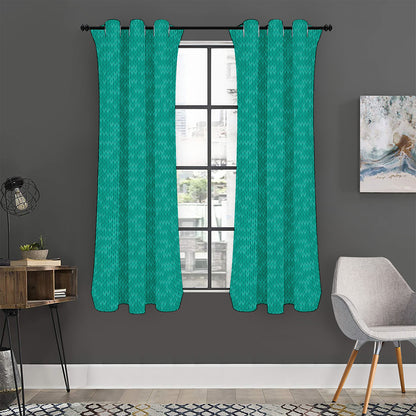 Turquoise Knitted Pattern Print Curtain