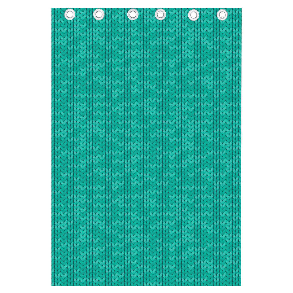 Turquoise Knitted Pattern Print Curtain