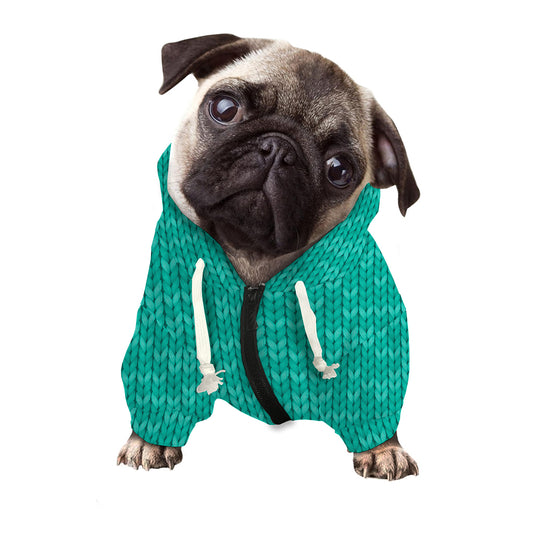 Turquoise Knitted Pattern Print Dog Zip Up Hoodie
