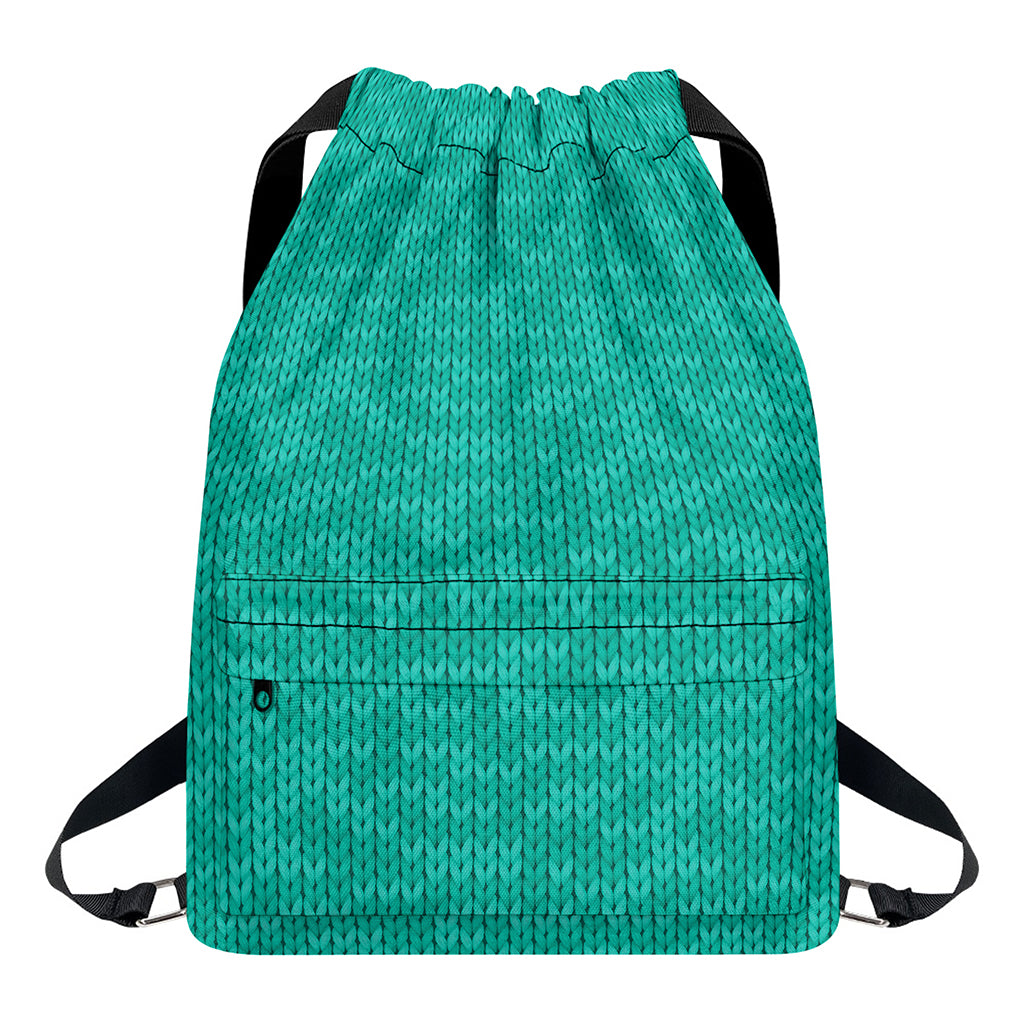 Turquoise Knitted Pattern Print Drawstring Backpack
